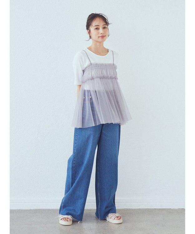 earth music&ecology ＳＥＴ２点チュールビスチェ＋リブプルオーバー Gray