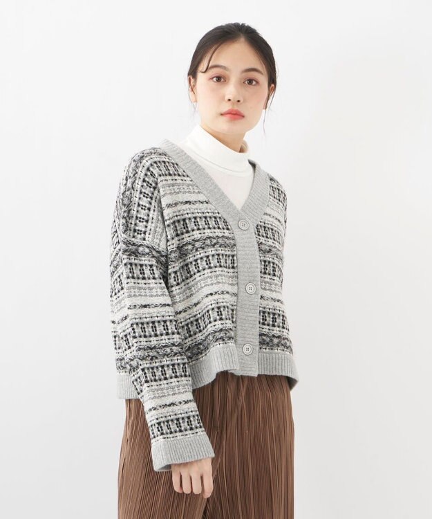 OP／FILA 【OP】ジャガードニットカーディガン ブラック