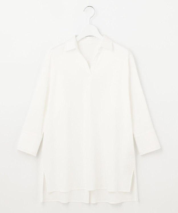 自由区 【洗える】エンブロイダリー スキッパーチュニック アイボリー系