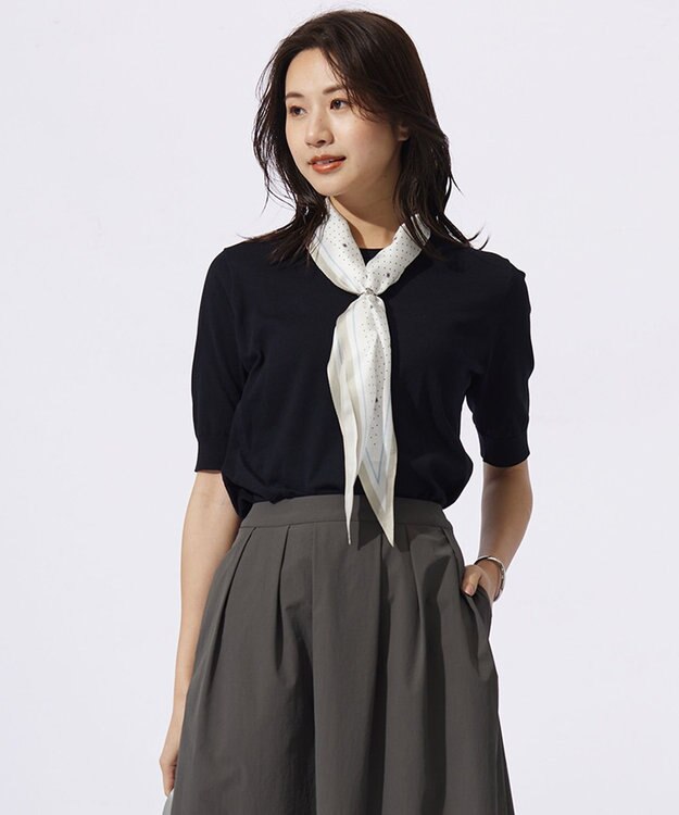J.PRESS LADIES 【洗える】BASIC HT-COTTON クルーネック ニット ネイビー系