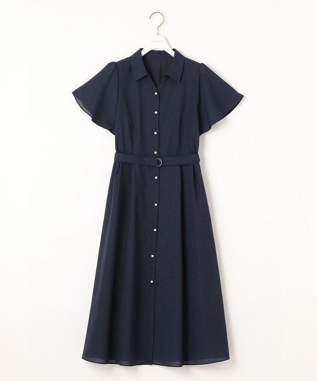 ANY SIS 【洗える】ビューティフレアシャツ ワンピース ネイビー