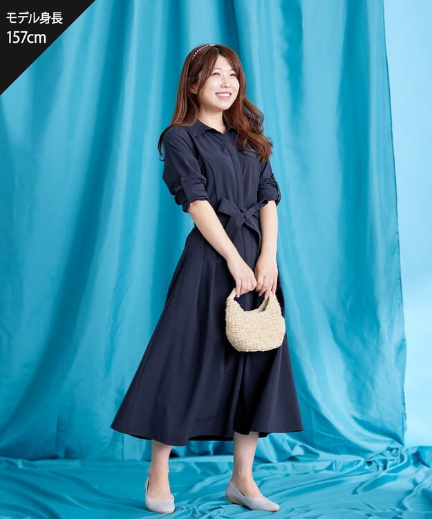Tiaclasse 【洗える】シャツワンピース ネイビー