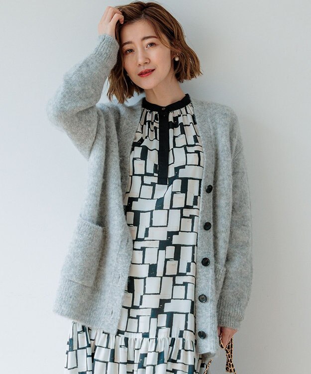 23区 【Oggi11月号掲載】ブラッシュドアルパカ ニットカーディガン ライトグレー系