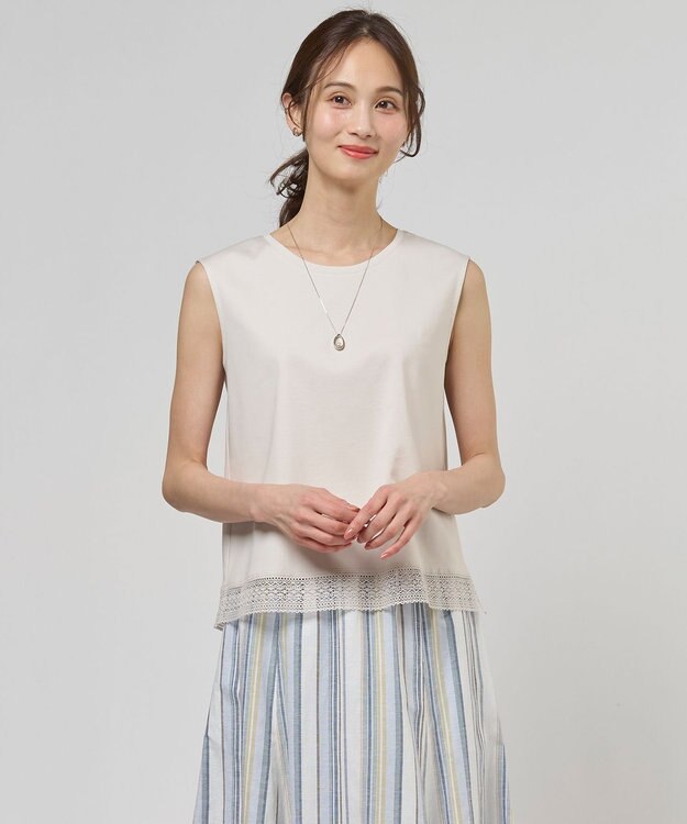 J.PRESS LADIES 【レイヤードスタイルに】コットンスムース ノースリーブ カットソー グレージュ系