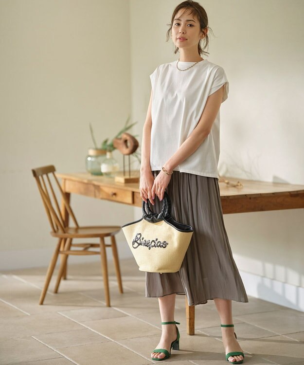 組曲 GIZAプレーティング天竺フレンチスリーブ Tシャツ アイボリー系