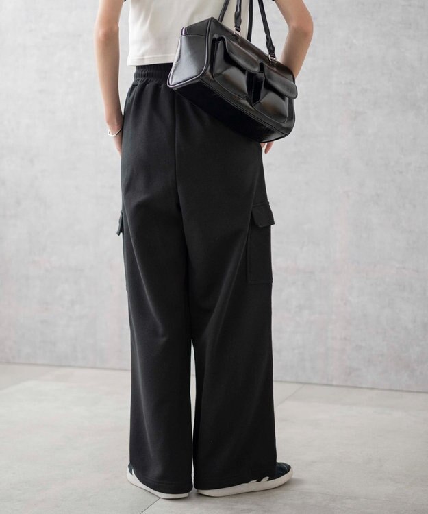 WEGO 【ウエストゴム】スウェットカーゴパンツ ブラック