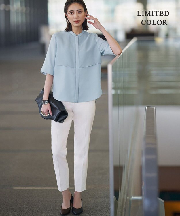 ICB 【WEB限定カラーあり】 FluidBackSatin バンドカラーシャツ サックスグレー［WEB限定］