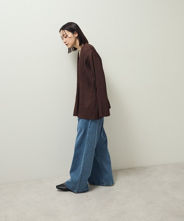 Green Parks ・ＥＬＥＮＣＡＲＥ　ＤＵＥ　プリーツノーカラージャケッ Brown