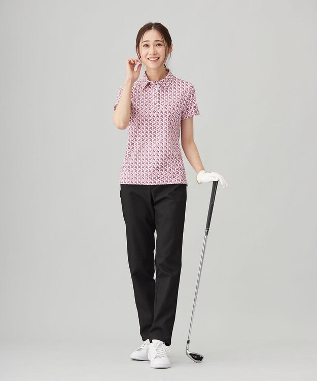 23区GOLF 【WOMEN】【吸水速乾/UVカット】アザミ小紋柄半袖ポロシャツ アイボリー系5