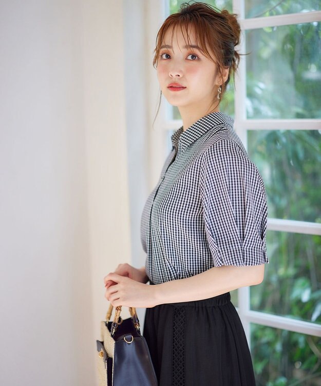 ANY SIS 【洗える】ピケチェック ブラウス モノトーンギンガム