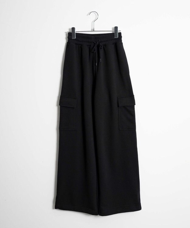 WEGO 【ウエストゴム】スウェットカーゴパンツ ブラック