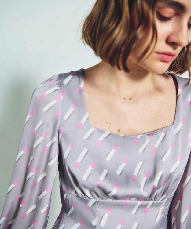 GRACE CONTINENTAL バックシャンリップドレス グレー