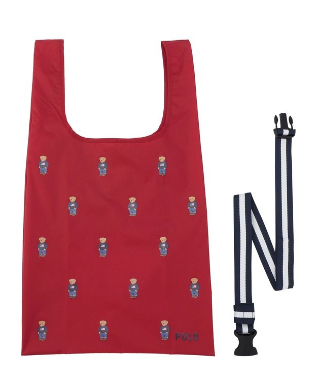 MOONBAT POLO RALPH LAUREN ベルト付きレインバッグ ポロベア総柄／撥水 透湿 レッド