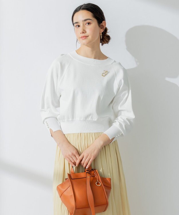 組曲 S 【パールボタン付】ブーケカラーリラクシー ニット アイボリー系