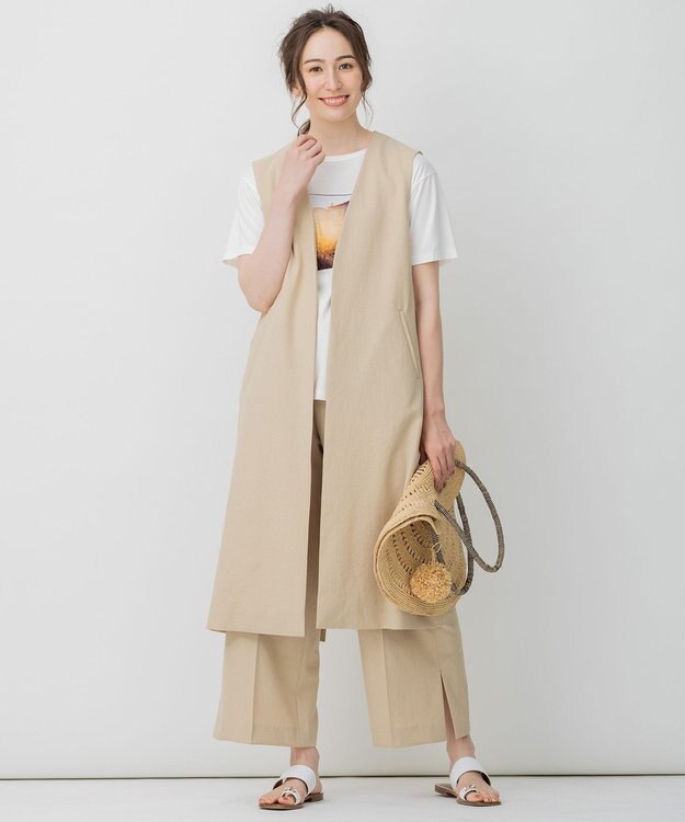 自由区 L リネンライクツイル フレックス パンツ ベージュ系