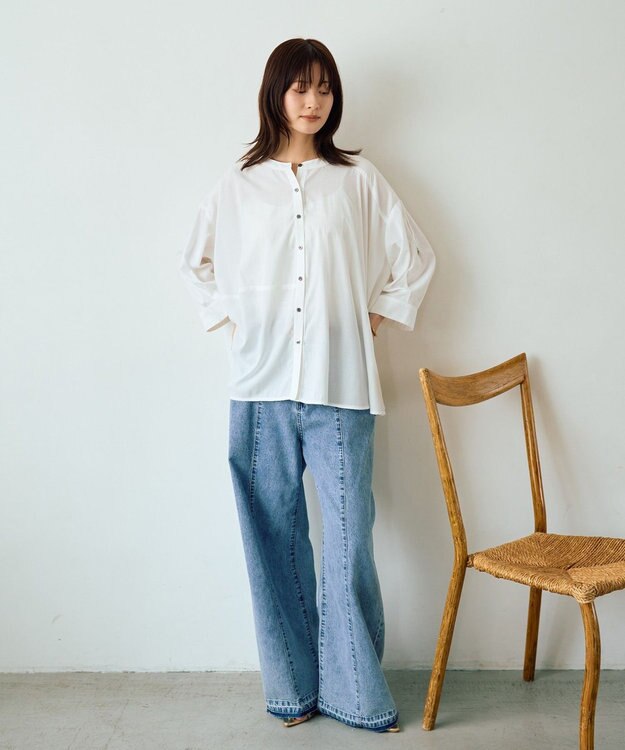 YECCA VECCA 2wayドロストスリーブバンドカラーシャツ White