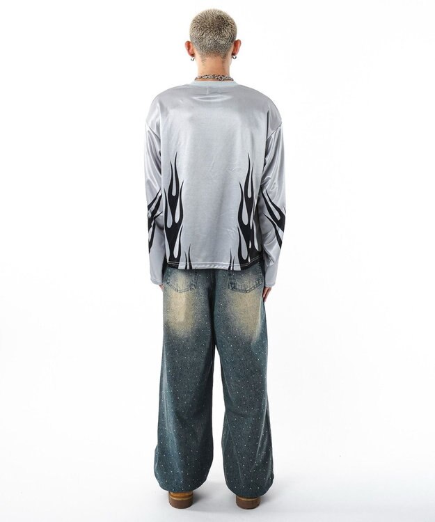 WEGO 【ユニセックス着用ITEM】スーパーバギーラインストーンデニムパンツ デニム中濃加工色