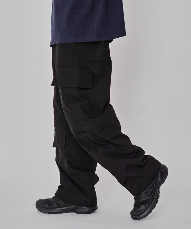 WEGO 【MLサイズ展開】2WAYリップストップカーゴパンツ ブラック
