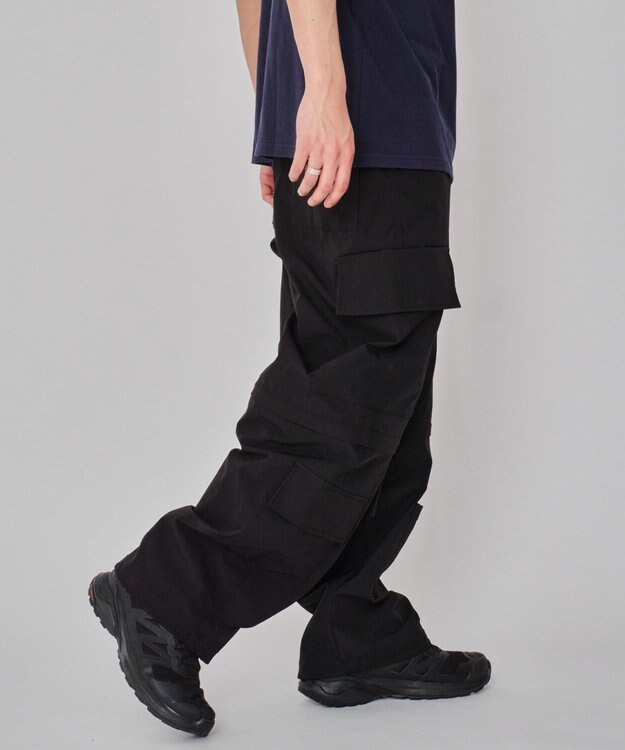 WEGO 【MLサイズ展開】2WAYリップストップカーゴパンツ ブラック