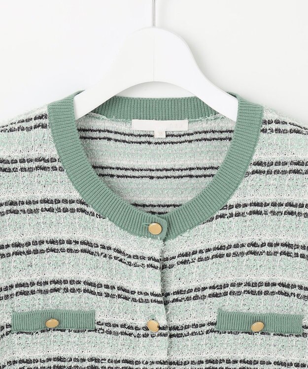 自由区 【洗える】カラーミックスツイードニット カーディガン フロスティグリーン系