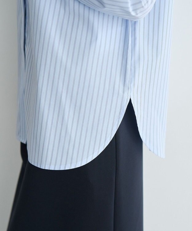 YECCA VECCA イージケアフリルカラーシャツ Stripe Blue