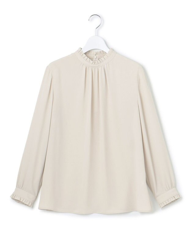 23区 S 【吸水速乾/UVケア/防シワ性】バックサテンアムンゼン スタンドフリル ブラウス ベージュ系