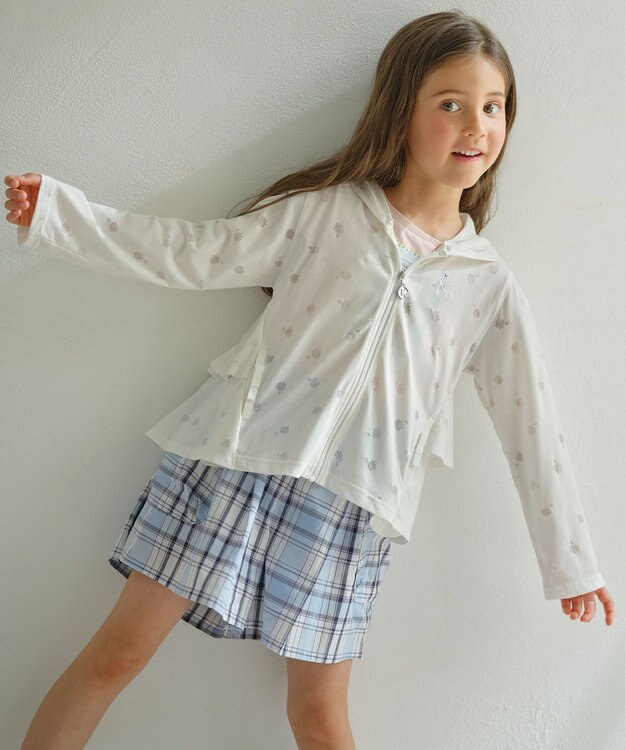 組曲 KIDS 【UVケア】【150-160cm】フラワーオパール パーカー オフホワイト系