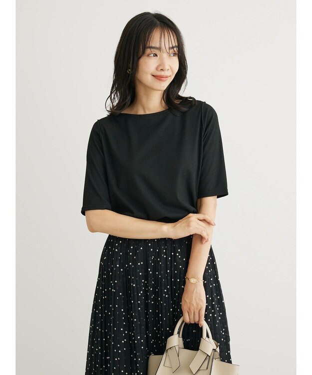 Green Parks ５分袖カットリブプルオーバー Black