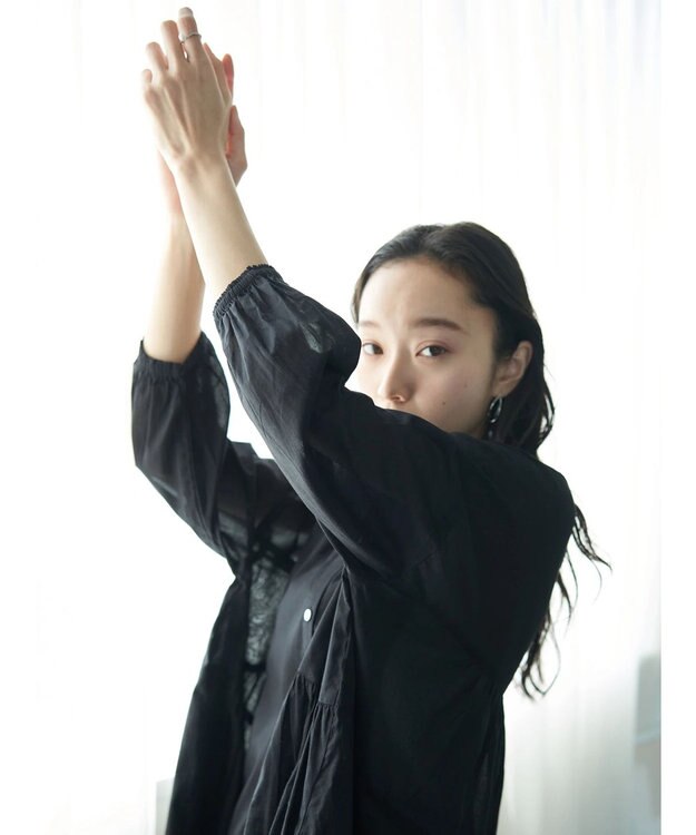 earth music&ecology コットンボイル切替ティアードチュニック Black