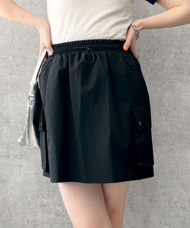 WEGO 【ウエストゴム】ナイロンカーゴミニスカート ブラック