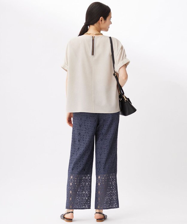 自由区 L 【カタログ掲載・洗える】ラスティックメッシュドルマンスリーブ Tブラウス フラックス