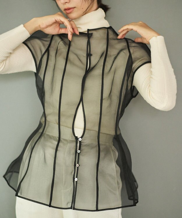 #Newans オーガンジーパネルブラウス ブラック