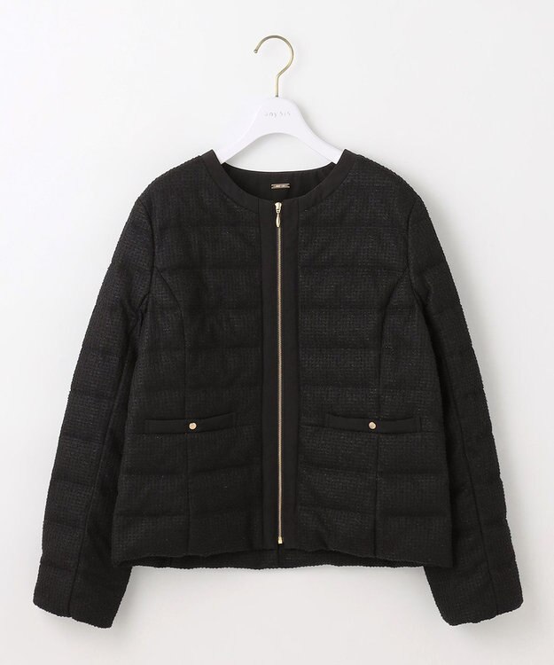 ANY SIS L 【2WAY】ツイードノーカラー ダウンジャケット ブラック