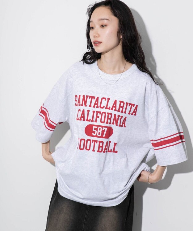 WEGO 【ユニセックス着用ITEM/手洗い可/MLサイズ】フットボールBIG　T（S） ライトグレー