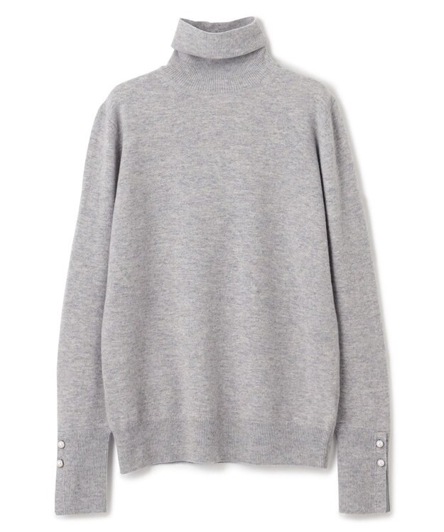 BEIGE， 【WEB限定・洗える】ALSACE / パール釦タートルネックウールニット L.Gray