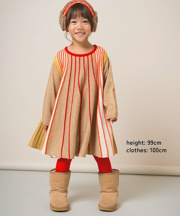 ami amie マルチカラーストライプワンピースFree Size ベージュ