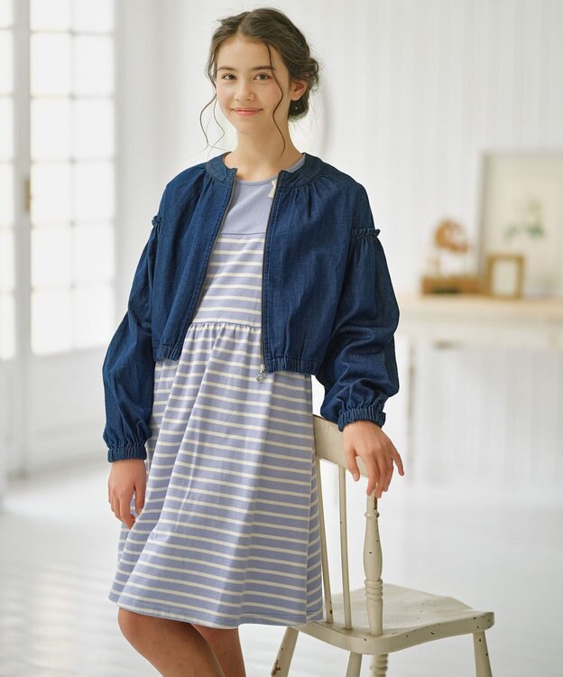 組曲 KIDS 【150-160㎝】ボーダー ワンピース サックスブルー系1