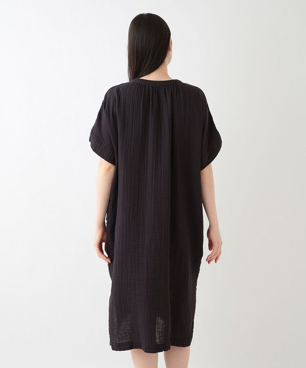 UCHINO クレープガーゼ 　パッチポケットワンピース ブラック