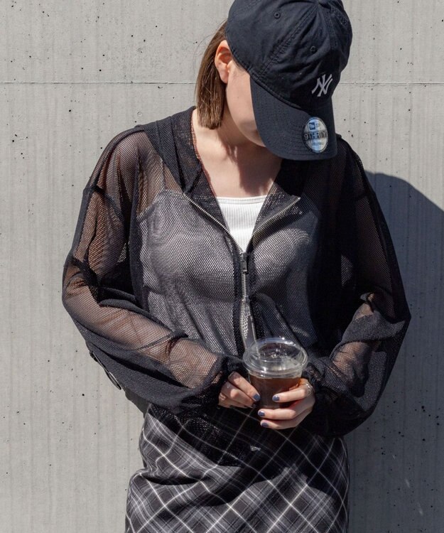 WEGO ダブルジップメッシュパーカー ブラック