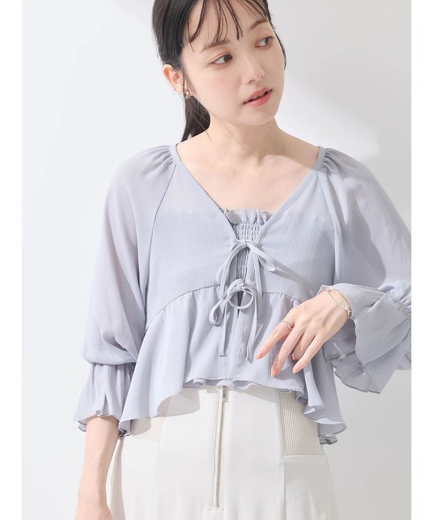 earth music&ecology ＳＥＴ２点キャンディースリーブブラウス＋インナー Grayish Blue