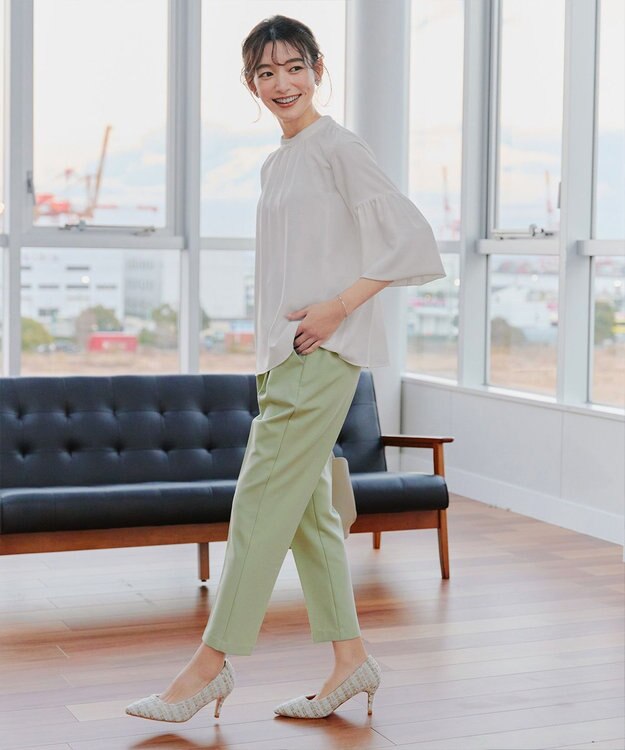 Tiaclasse 【洗える】ボリューム袖ハイネックブラウス オフホワイト