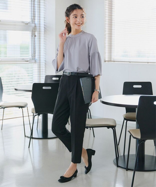 Tiaclasse 【洗える】ボリューム袖ハイネックブラウス サックス