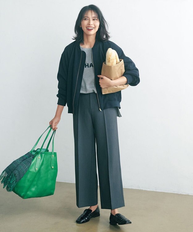 UNFILO イージーケア ワイドパンツ チャコールグレー