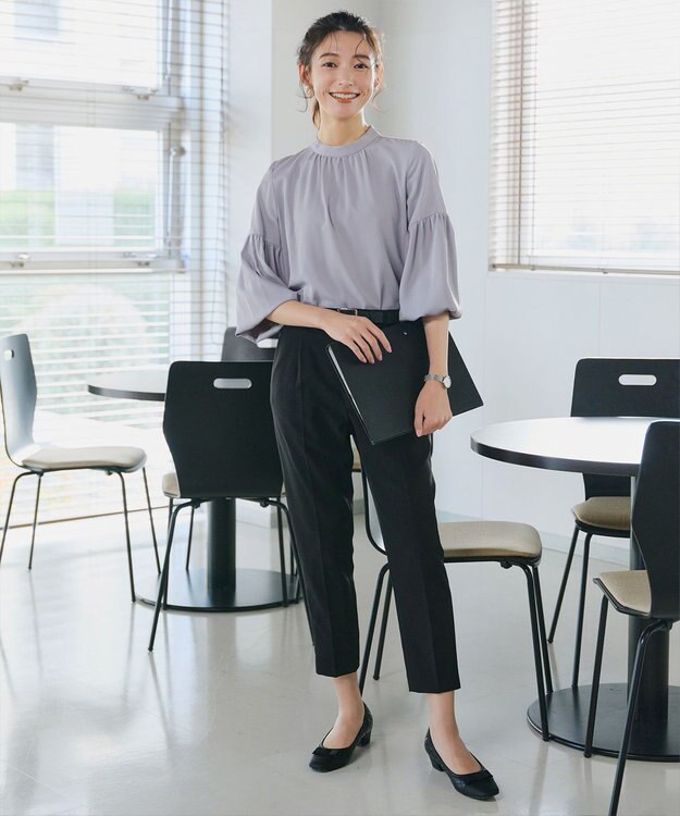 Tiaclasse 【洗える】ボリューム袖ハイネックブラウス サックス