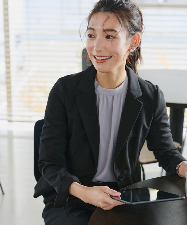 Tiaclasse 【洗える】ボリューム袖ハイネックブラウス サックス