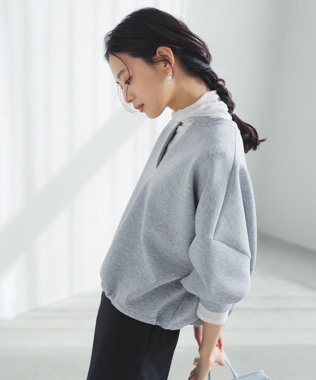 UNFILO L BEAUTY FORM JERSEY キーネック トップス TOPグレー