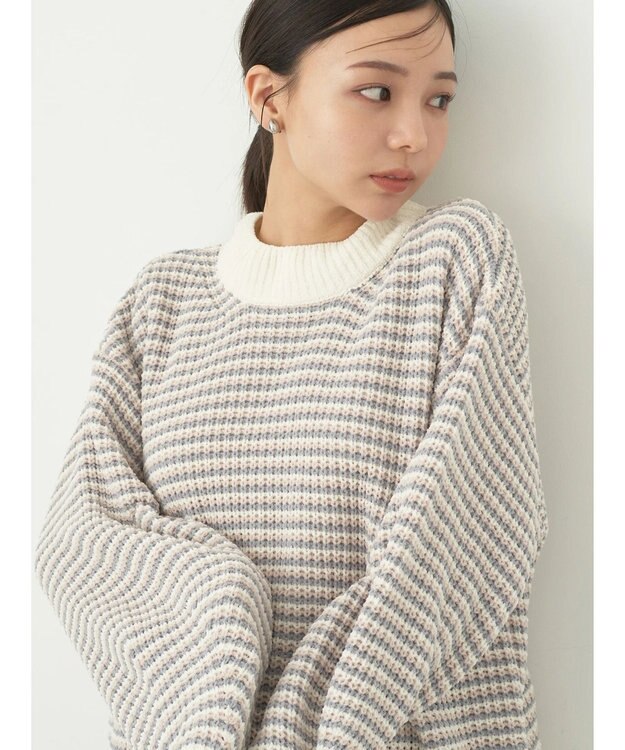 earth music&ecology マットベロアモールプルオーバー Border Pink