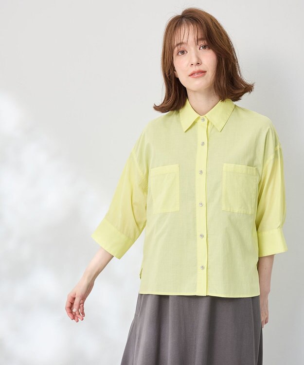 ANY コットンエアーウォッシュ5分袖シャツ イエロー