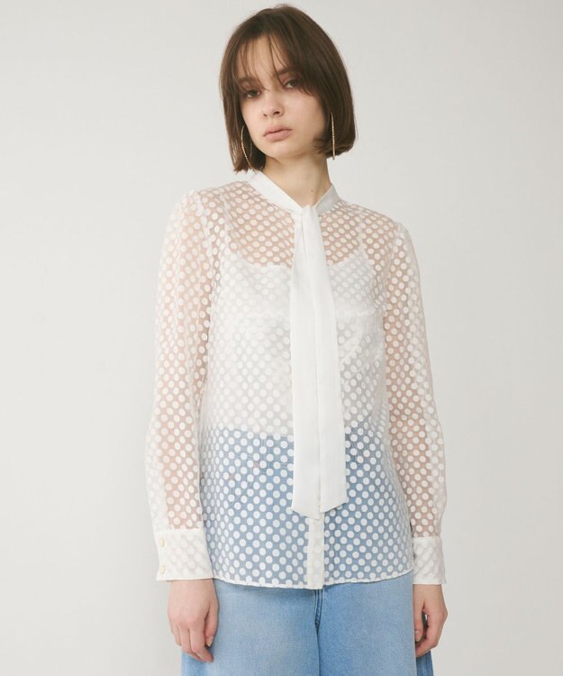 GRACE CONTINENTAL ドットオパールタイ付ブラウス ホワイト