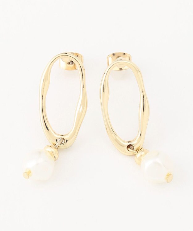 ANY オーバルパールピアス（両耳用） ゴールド系